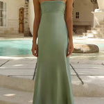 Margovil Strapless Tube Satin Maxi Dress