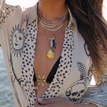 Margovil Collared V Neck Shirt and Side Slit Shorts Vitamin Sea Print Set