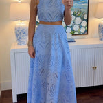 Margovil Lace Hollow Out Sleeveless Crop Top High Waist Maxi Skirt Set