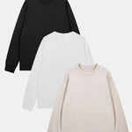 3 Pieces Basic Long Sleeve Ribbed Cuff T-Shirt