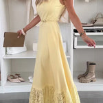 Square Neck Lace Splice Maxi Cami Dress