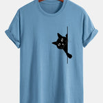 Regular Fit Black Cat Print Cotton T-Shirt