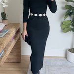 Asymmetrical Shoulder Long Sleeves Bodycon Midi Dress