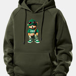 Trendy Bear Print Drawstring Hoodie