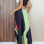 Margovil Mockneck Sleeveless Cut Out Waist Printed Maxi Dress