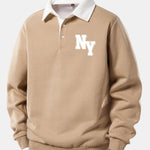 NY Print Contrast Polo Collar Sweatshirt
