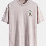 Ghost Drinking Coffee Print Washed Distressed Drop Shoulder T-Shirt