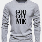 Long Sleeve God Got Me Print Cotton T-Shirt