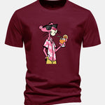 Regular Fit Vacation Pink Panther Print Cotton T-Shirt