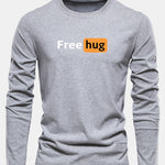 Long Sleeve Free Hug Print Cotton T-Shirt