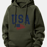 USA Flag Print Drawstring Hoodie