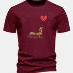 Regular Fit Heart-shaped Balloon Dachshund Print Cotton T-Shirt
