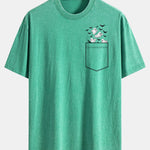 Pocket Bat Ghost Print Washed Distressed Drop Shoulder T-Shirt