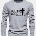 Long Sleeve God Is Good Cross Print Cotton T-Shirt