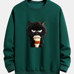 Black Cat Halloween Coffee Print Relax Fit Sweatshirt