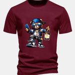Regular Fit Hip Hop Bear Print Cotton T-Shirt
