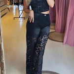Fashionable Openwork Lace Patchwork Wide-leg Jeans