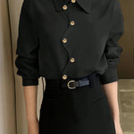 Long Sleeves Loose Buttoned Solid Color Lapel Blouses&Shirts Tops