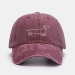 Line Dachshund Print Washed Baseball Cap