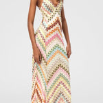 Missoni Summer Knit Colorful Herringbone Print Open Beck Maxi Dress