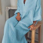 V NECK SOLID COLOR MAXI DRESS