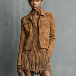 Women's Fashion Cropped Suede Lapel Zipper Jacket