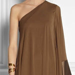 Loose Asymmetric Split-Joint One-Shoulder Maxi Dresses