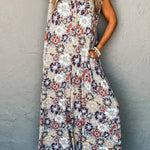Sky Blue Floral Sleeveless Pocketed Wide Leg Jumpsuit