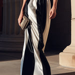 Black & Ivory Halter Neck Color-Block Satin Maxi Dress