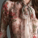 Retro Romantic Floral Chiffon Bow-Tie Blouse