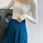 Long Sleeves Skinny Solid Color Square-Neck T-Shirts Tops