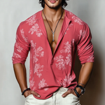 Men's Floral Henley Collar Long Sleeve T-shirt