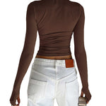 Long Sleeves Skinny Hollow Solid Color Round-Neck T-Shirts Tops