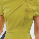 Loose Short Sleeves Pleated Solid Color Split-Joint Round-Neck Evening Dresses Midi Dresses