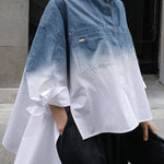 High-Low Loose Gradient Printed Split-Joint Split-Side Lapel Blouses&Shirts Tops