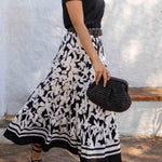 Resort Style Botanical Print Elastic Waist Loose Stitching Midi Skirt