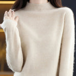 Office Long Sleeves Solid Color High-Neck Sweater Tops Pullovers
