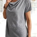 Gray Plain Drape Short Sleeve Casual T Shirt