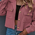 Flap Pockets Turn Down Collar Corduroy Shacket