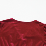 Racing Red Velvet Buttoned Puff Sleeve V Neck Split Midi Dress
