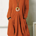 Loose Casual Long Dress Solid Color Pocket Dress
