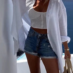 Summer Breeze Linen Blend Sequin Magic Eye Desig Oversized Relax Shirt