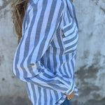 Striped Print Casual Pocket Shirt Top