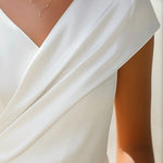 Loose Short Sleeves Asymmetric Pleated Solid Color Split-Joint V-Neck T-Shirts Tops