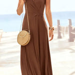 V-neck Sleeveless Brown Maxi Dress