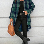 High-Low Long Sleeves Plaid Zipper Hooded Outerwear