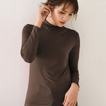 10 Colors Simple Solid Color Long Sleeves High-Neck T-Shirt Top
