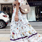 Lavender Flavor Printed Long Sleeve Button A-line Maxi Dress