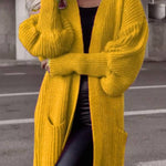 Lantern sleeve loose long knit cardigan