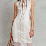 Exquisite Sleeveless Lace-Trim Button Front Midi Dress